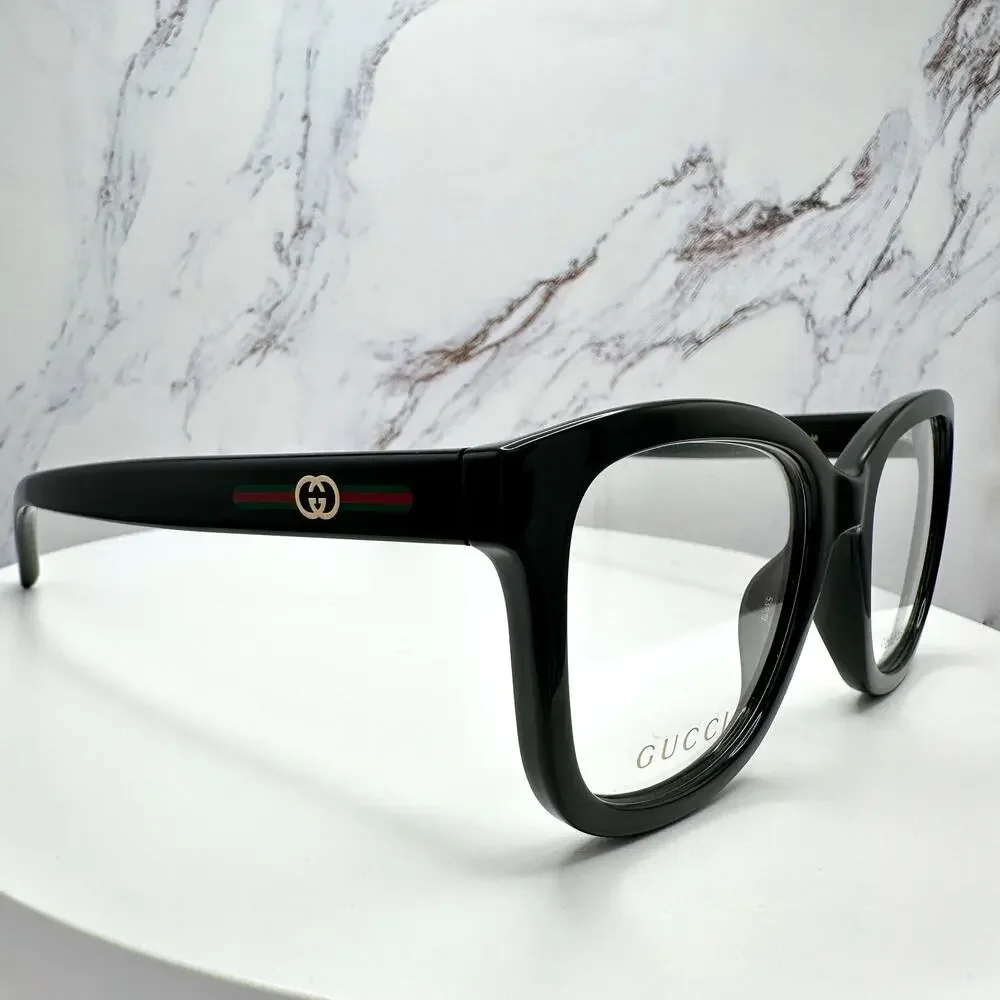 New GUCCI Eyeglasses 53-19-140 Black Square GG Logo Red Green Web Women Rx-able